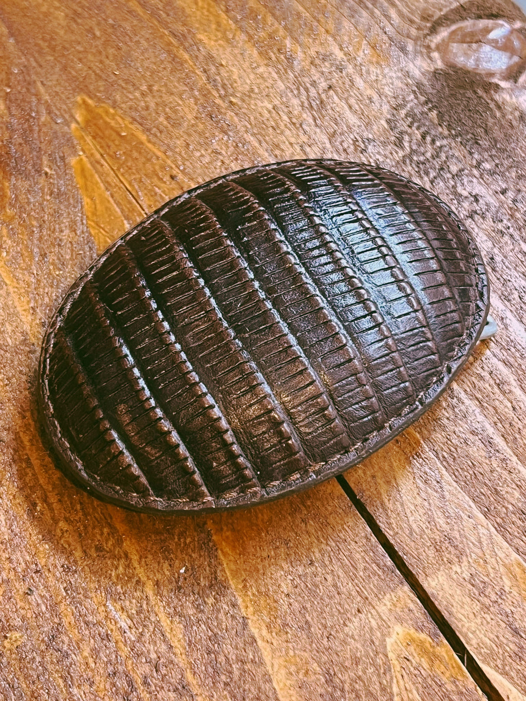 Vintage Leather Armadillo Shell Belt Buckle
