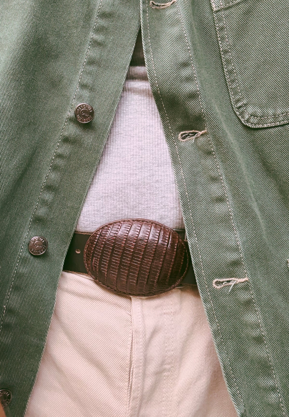 Vintage Leather Armadillo Shell Belt Buckle